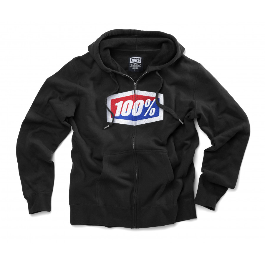 100%, OFFICIAL Zip Hooded Sweatshirt, VUXEN, SVART